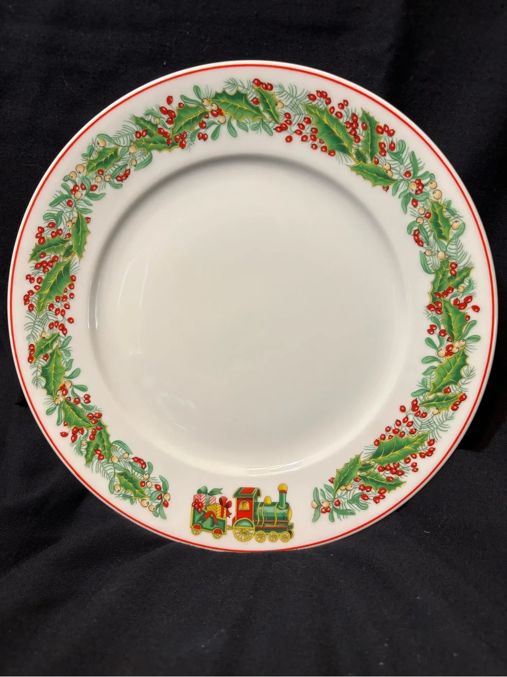 Vista Alegre Christmas Magic 10 1/2” Dinner Plate with Train Pulling Gifts